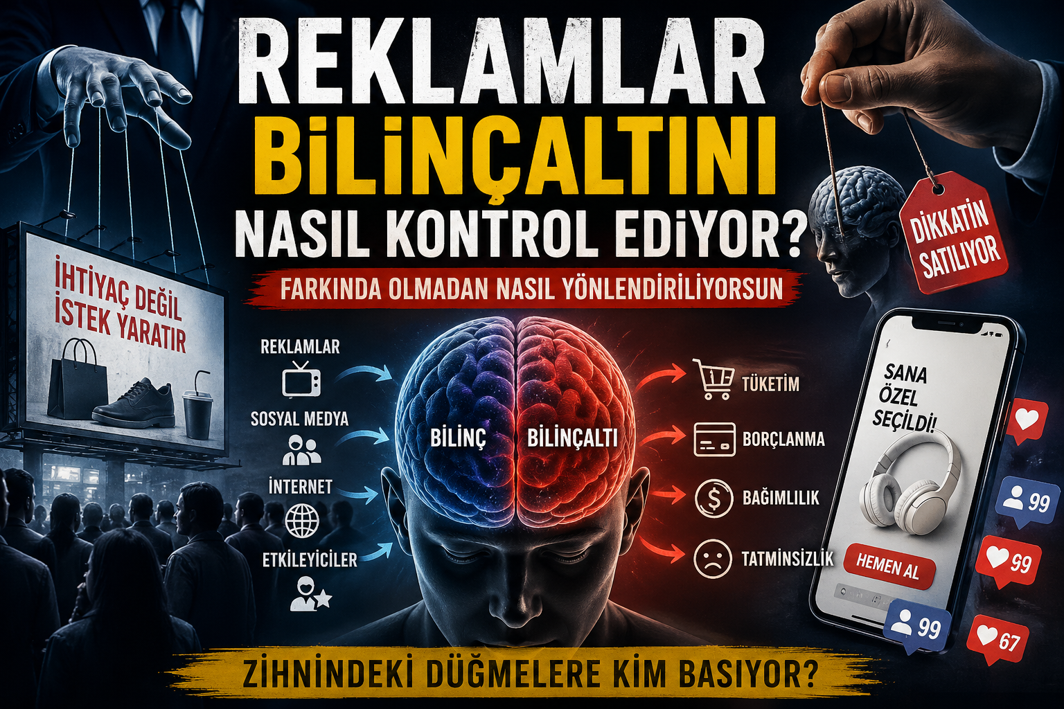 Reklamlar Bilinçaltını Nasıl Etkiliyor? Farkında Olmadan Nasıl Yönlendiriliyoruz (Bilimsel ve Derin Analiz)