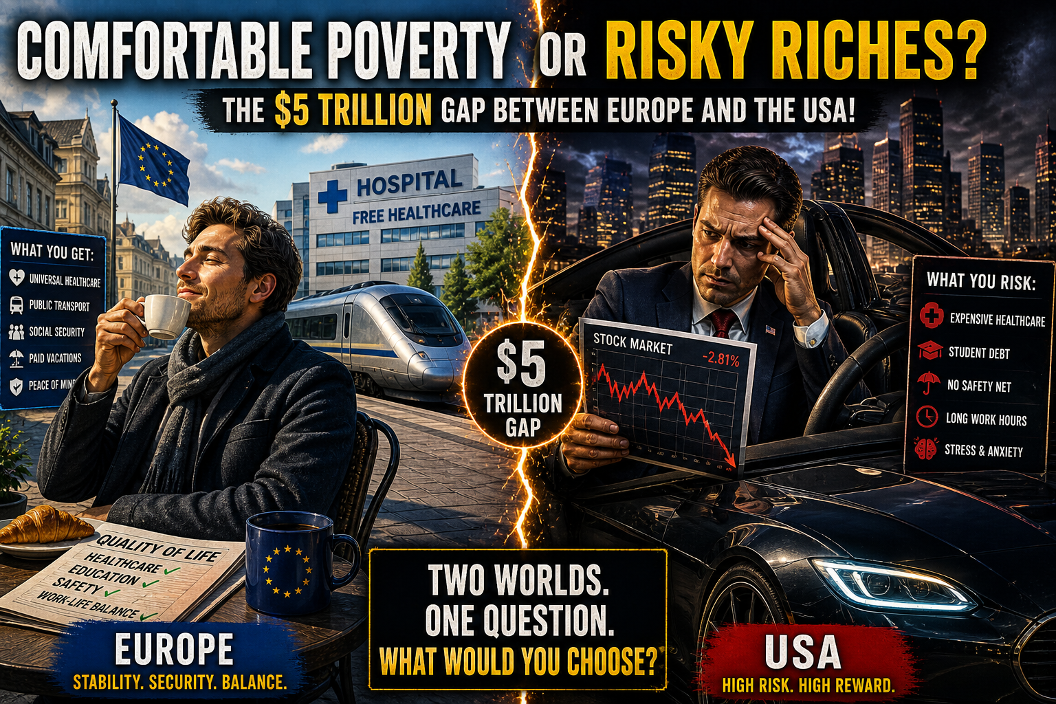 Comfortable Poverty or Risky Wealth? The $5 Trillion Gap Between Europe and the United States