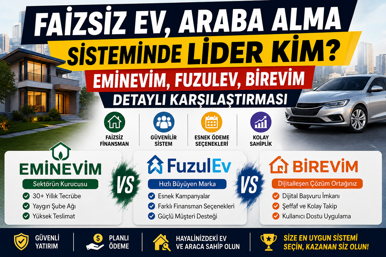 Faizsiz Ev, Araba Alma Sisteminde Lider Kim? Eminevim, Fuzulev, Birevim Detaylı Karşılaştırması