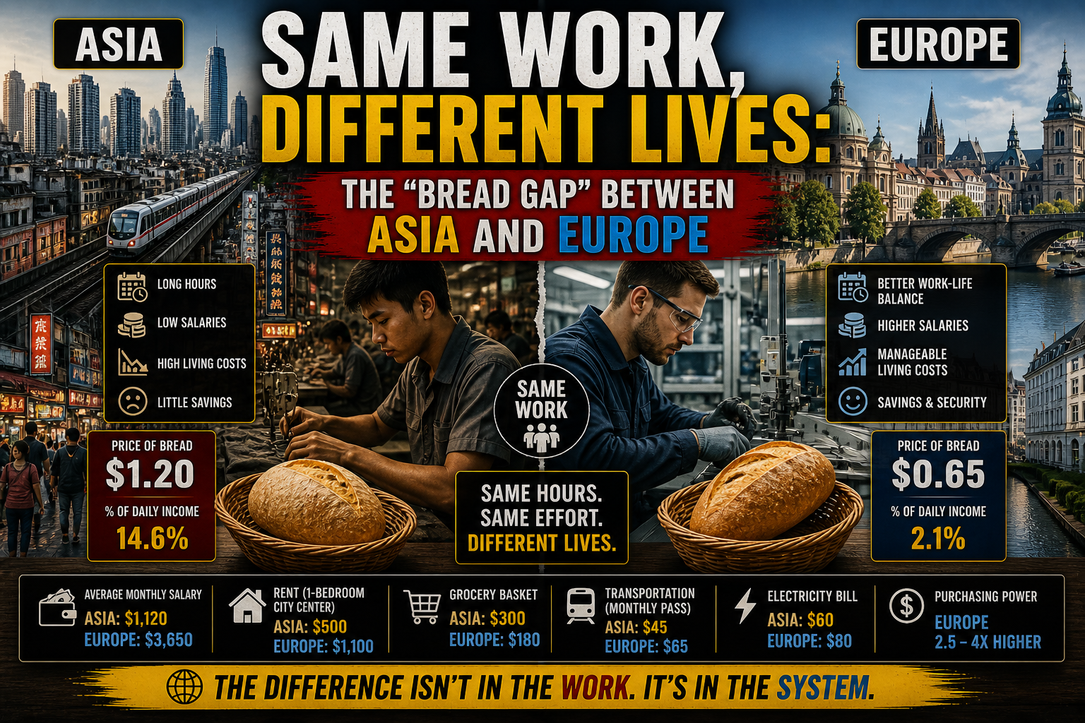 Same Work, Different Lives: The “Bread Gap” Between Asia and Europe